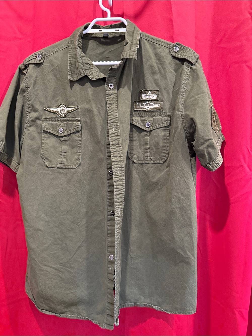 Men's Military-Style Short Sleeve Shirt - Olive